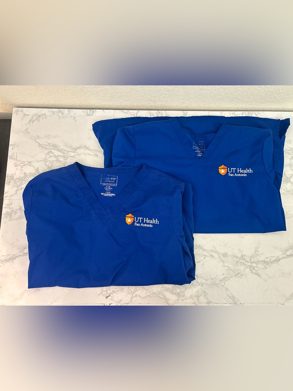 Women's Scrub Top Shirt Womens L Lot Of 2 UT Health San Antonio Blue Cherokee